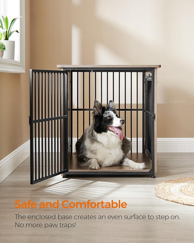 Feandrea Dog Crate Furniture, Side End Table, Modern Kennel for Dogs Indoor up to 70 lb, Heavy-Duty Dog Cage with Enclosed Base, Double-Door Dog House, Heather Greige UPFC023G01