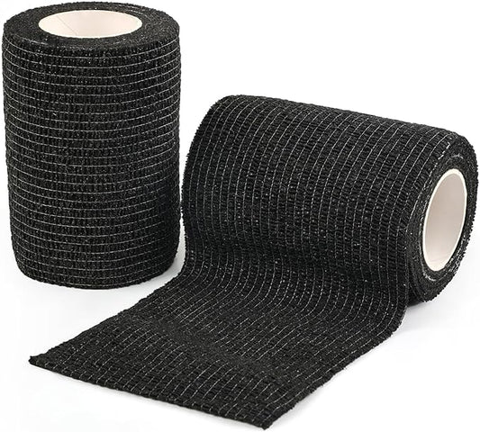 AUPCON Vet Wrap Cohesive Bandages Bulk Self Adhesive Bandage Wrap Self Adherent Wrap Non-Woven for Dogs Pet Animals & Ankle Sprains & Swelling 3 Inch x 5 Yards (2 Pack Black)