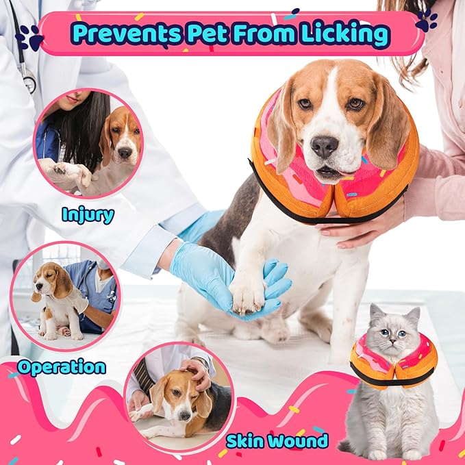 Grand Line Donut Inflatable Collar for Dogs and Cats, Soft Recovery Dog Cone After Surgery, Protective Pet Neck Cone for Small, Medium, Large Dogs, Not Block Vision (Pink, L)