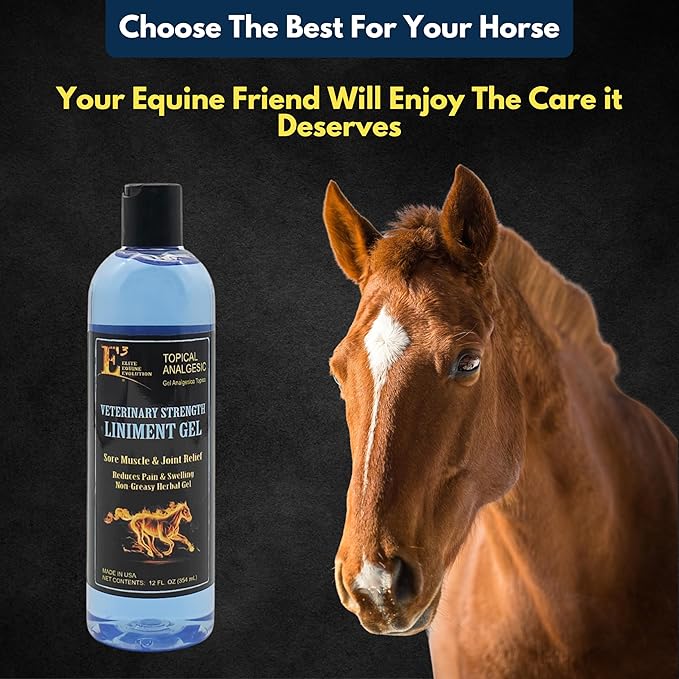 E3 Liniment Gel for Horses, 12oz - Fast Acting Pain Relief, Soothes Sore Muscles and Joints, Cooling Effect, Easy Application, Vet Approved