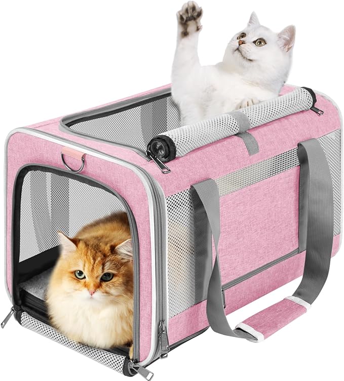 Top Open Pet Carrier Big Maine-Coon Cat 17 lbs, Ventilated Cloth Travel Kitty Soft Sturdy Carrying Crate Vet Visit, Toy-Breed Dod Carry Bag Puppy 10lbs, Pet Cages Chihuahuas Mini Dog Needs Pink