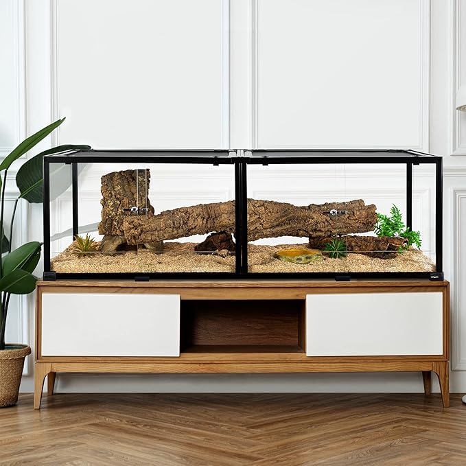 REPTIZOO 84 Gallon Large Reptile Terrarium Extra-Long 60" x 18" x 18" Spliceable Glass Reptile Tank, Double Top Cover Reptile Enclosure Habitats