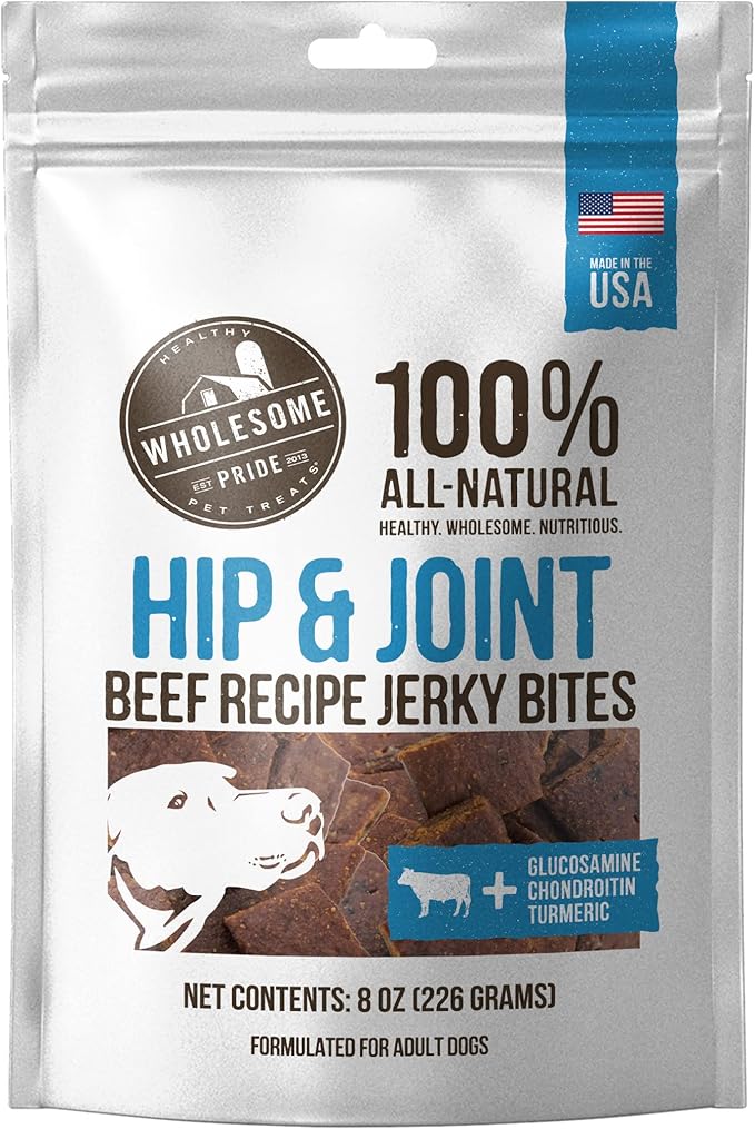 Wholesome Pride Functional Dog Hip & Joint Support Beef Recipe Jerky Bites Dog Treats - 8 oz