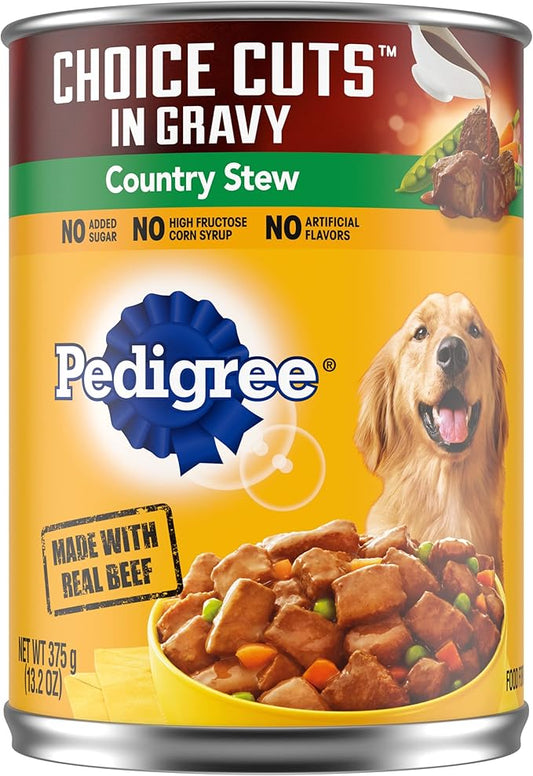 PEDIGREE CHOICE CUTS IN GRAVY Adult Canned Soft Wet Dog Food, Country Stew, 13.2 oz. Cans (Pack of 12)