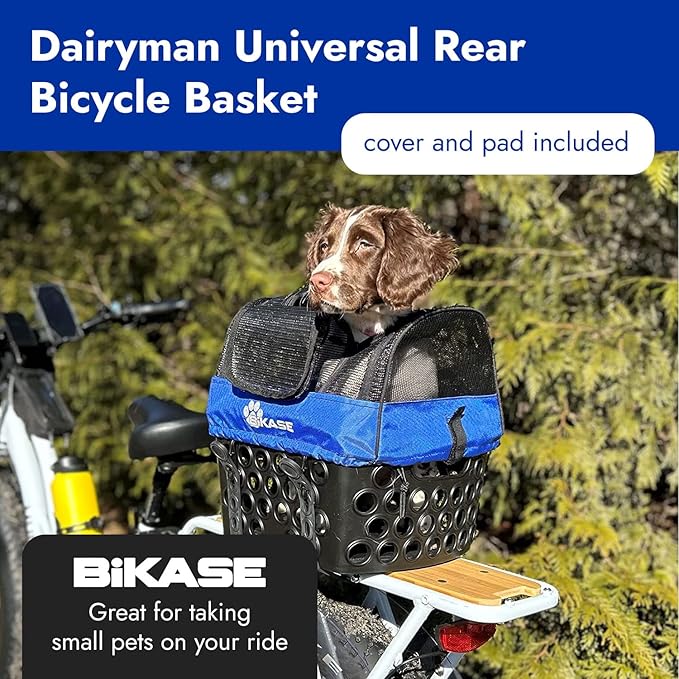 BiKASE EBike Pet Basket for Rear Racks - Dog Carrier Basket for Bike - Compatible with All Bike Racks Including Pedego, Rad Power, Lectric, Trek, Giant, Aventon, Magnum EBikes - Cover and Pad Included