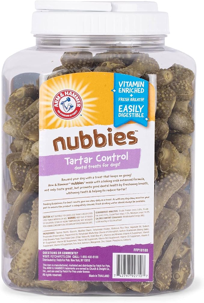 Arm & Hammer for Pets Nubbies Dental Treats for Dogs Dental Chews Fight Bad Breath, Plaque & Tartar Without Brushing Mint Flavor Value Bucket, 139 Pcs - (Pack of 6)