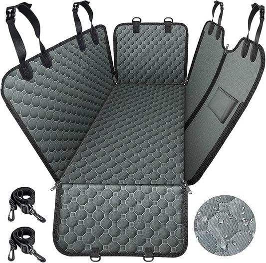 Mancro Dog Car Seat Cover for Back Seat, Waterproof Car Seat Protector for Dogs with Side Flaps, Scratchproof Dog Backseat Cover, Nonslip Dog Hammock for Sedans, SUVs, X-Large, Grey