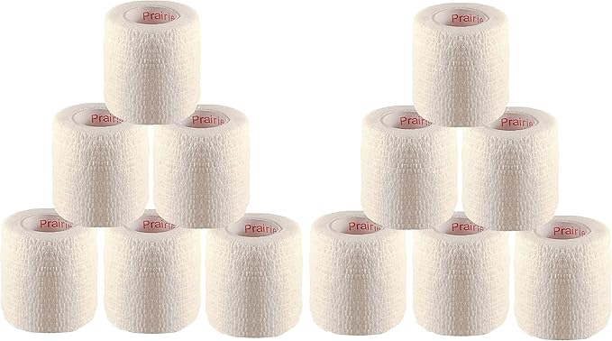 2 Inch Vet Wrap Tape Bulk (White) (Pack of 12) Self Adhesive Adherent Adhering Flex Bandage Grip Roll for Dog Cat Pet Horse