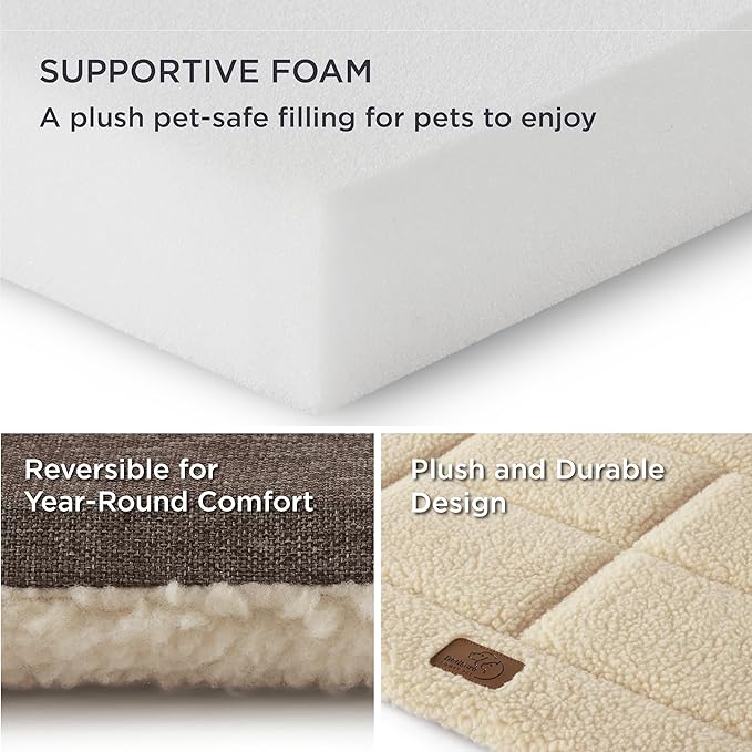 Bedsure Washable Dog Bed for Large Dogs, Reversible Foam Floor Dog Mat, Lightweight Travel Flat Pet Beds for Indoor & Outdoor Dogs (36" x 27", Beige)