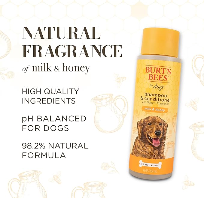 Burt's Bees for Pets Milk and Honey Shampoo and Conditioner for Dogs, Naturally Derived Ingredients, Cruelty Free, Formulated without Sulfates and Parabens, pH Balanced for Dogs, 12 Fl Oz - 6 Pack