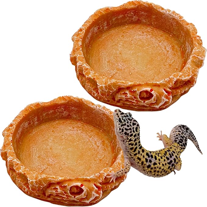 Small Reptile Water Dish Food Bowls, 2 Pack Reptile Feeding Dish for Hermit Crab Bearded Dragon Lizard Leopard Gecko Tortoise Frog