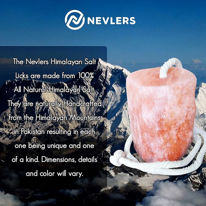 Nevlers 2 Pack Himalayan Salt Lick on Ropes for Animals -All Natural Pure Mineral Block - Himalayan Salt Block for Deer, Salt Block for Horses, Cows, & Other Livestock - 4.5-6 lbs Each