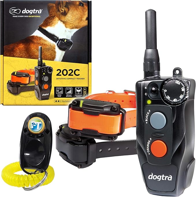 Dogtra 202C Remote Training E-Collar - 1/2 Mile Range - 2-Dogs System, Static, Vibration, Medium Output, Adjustable Levels, Waterproof, Electric Dog Collar for Basic Training of Small, Medium Dogs