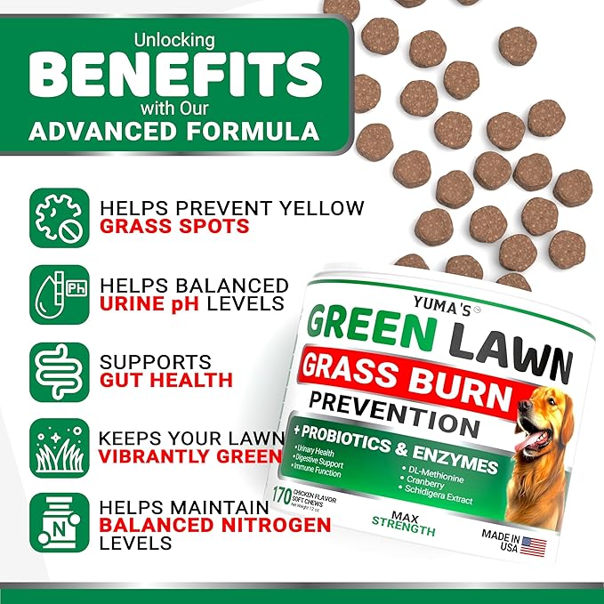 Dog Urine Neutralizer for Lawn - 170 Chews - Advanced Green Grass Savers for Dog Urine - Dog Pee Grass Neutralizer Supplement - Green Lawn Treats for Dogs with Probiotics and Digestive Enzymes