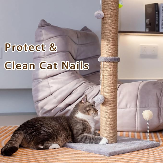 Cat Scratching Post 36 in Tall Large Cat Scratch Post for Indoor Cats with Natural Sisal Rope 3.4 Inch Diameter Scratcher Post Tree Kitten Interactive Toy(Gray)…