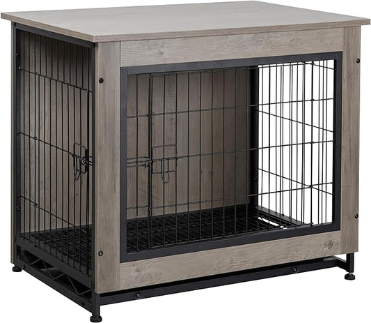 Shintenchi Wooden Dog Crate Furniture for Large Dog, XL Double-Door Kennel Indoor with Removable Tray, End Table XL Dog Crate for Decoration, 44" L*30" W*32" H, Grey