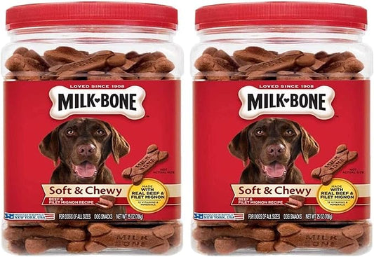 Milk-Bone Soft & Chewy Dog Treats, Beef & Filet Mignon, 25 Ounce Jar (Pack of 2)