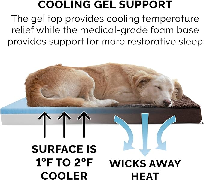 Furhaven Cooling Gel Dog Bed for Medium/Small Dogs w/ Removable Washable Cover, For Dogs Up to 35 lbs - Ultra Plush Faux Fur & Suede Mattress - Chocolate, Medium