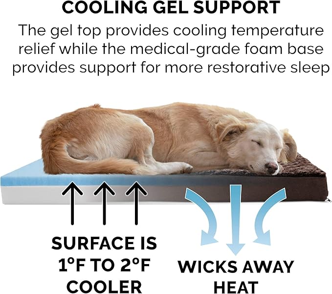 Furhaven Cooling Gel Dog Bed for Large Dogs w/ Removable Washable Cover, For Dogs Up to 125 lbs - Ultra Plush Faux Fur & Suede Mattress - Chocolate, Jumbo Plus/XXL