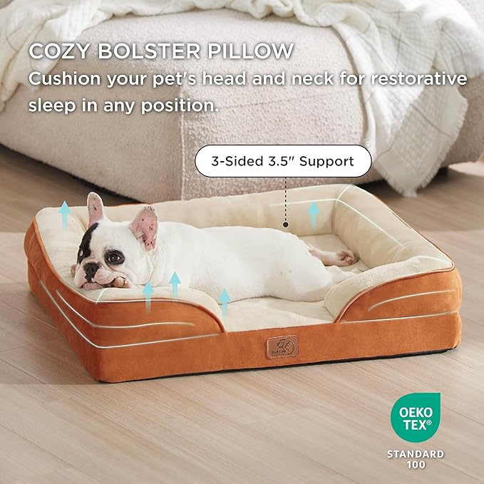 Bedsure Orthopedic Dog Bed for Medium Dogs - Waterproof Dog Sofa Beds Medium, Supportive Foam Pet Couch Bed with Removable Washable Cover, Waterproof Lining and Nonskid Bottom, Caramel