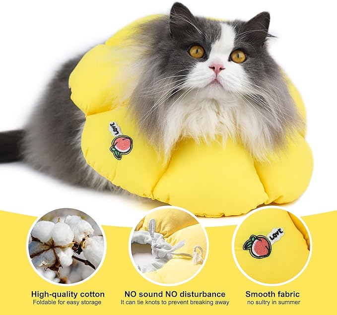 HiDREAM Cat Cone Collar,Cute Waterproof Elizabethan e Collar for Cats,Anti-Bite Lick Wound Healing Safety Cat Recovery Collar,Yellow Flower All-Season Style