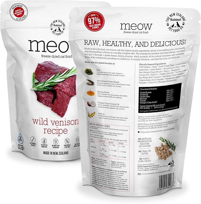 Meow Wild Venison Freeze Dried Raw Cat Food, Mixer, or Topper, or Treat - High Protein, Natural, Limited Ingredient Recipe 9.9 oz