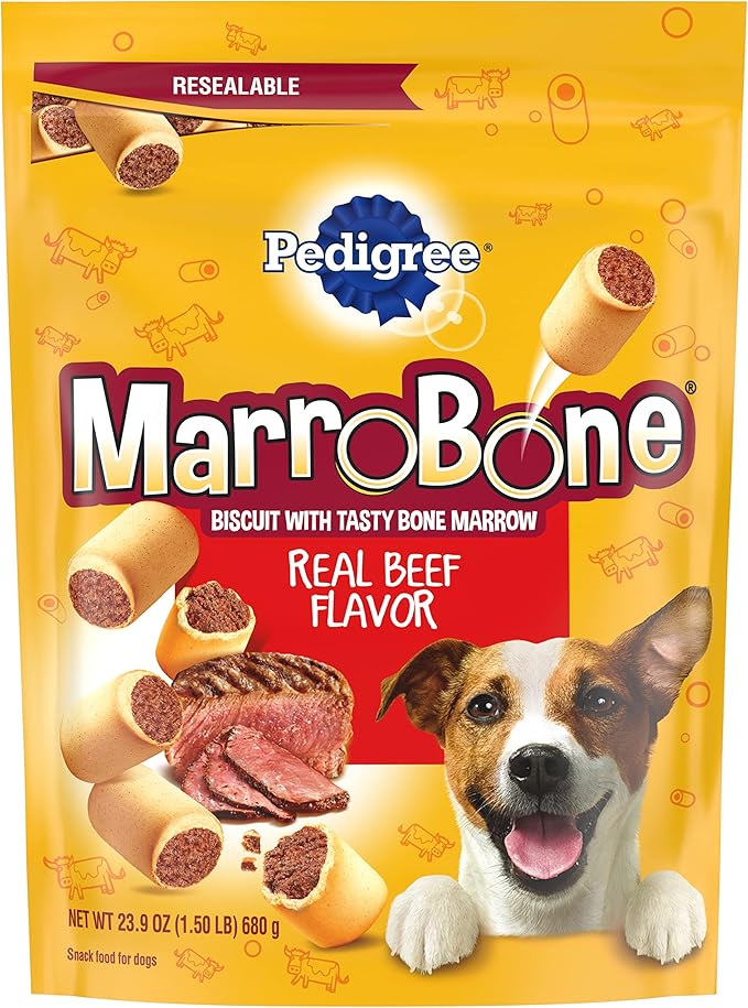 PEDIGREE MARROBONE Dog Treats Real Beef Flavor Crunchy Dog Biscuit, (24.9 OZ)(Pack of 8)