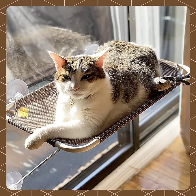 Cat Window Perch, Cozy Cat Window Hammock for Sunbathing Experience, Give Your Cat The Best Seat in The House with a Cat Window Bed - The Best Cat Perch for Your Furry Friend (M, Brown)