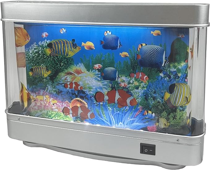 Fake Fish Tank Mini Aquarium,Artificial Tropical Fish Decorative,Fake Aquarium Decorative Lamp,Aquarium Lights Motion Lamp Night Light with Moving Fish,Gift for Kids(US Plug)