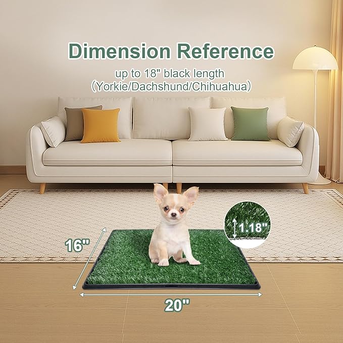 Dog Grass Pet Loo Indoor/Outdoor Portable Potty, Artificial Grass Patch Bathroom Mat and Washable Pee Pad for Puppy Training, Full System with Trays (Pet Training Tray, 20"x16")