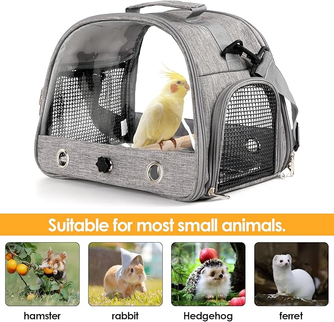 Bird Travel Carrier with Perch Parakeet Backpack Carriers with Stainless Steel Plate Portable Pet Carrier Bag for Bird Cage Accessories Transparent Travel Carrier Cage for Budgie Conure Cockatiel