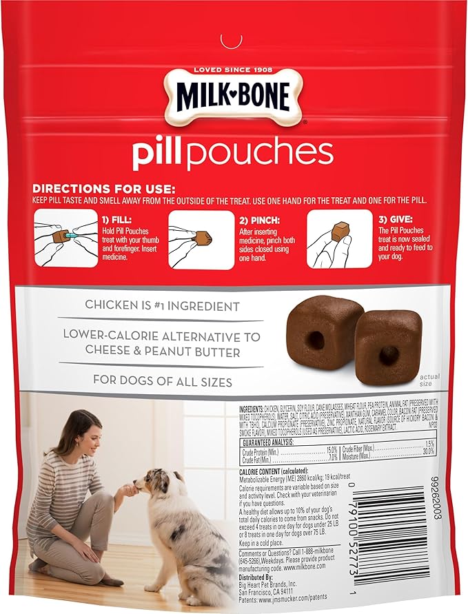 Milk-Bone Pill Pouches Dog Treats, Hickory Smoked Bacon Flavor, 6 Ounce (Pack of 5)
