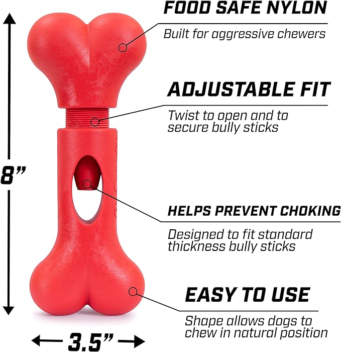GoSports Chew Champ Bully Stick Holder for Dogs - Securely Holds Bully Sticks to Help Prevent Choking - 6 in or 8 in Size, 1 Count (Pack of 1)