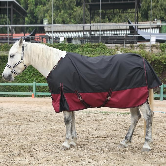 1200 Denier Rip-Stop Turnout Rain Sheet Lightweight Waterproof Breathable Horse Blanket (No Fill) Blackwine 75"