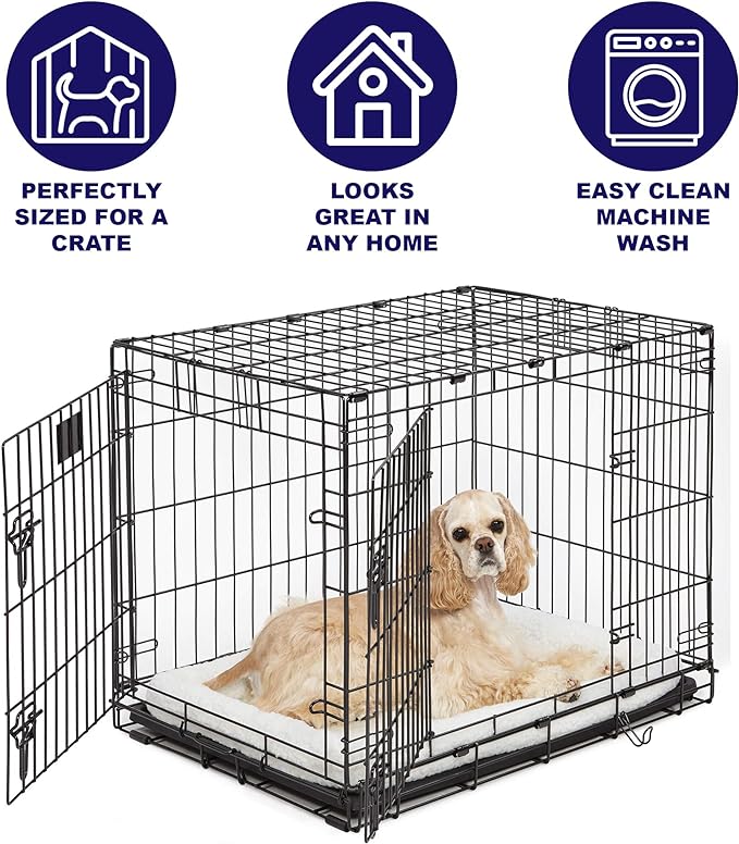 MidWest Homes for Pets Bolster Dog Bed 22L-Inch White Fleece Dog Bed or Cat Bed w/ Comfortable Bolster | Ideal for XS Dog Breeds & Fits a 22-Inch Dog Crate | Easy Maintenance Machine Wash & Dry