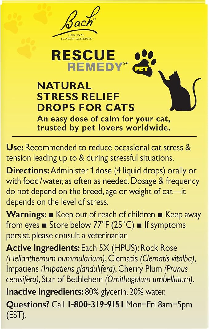 Bach RESCUE REMEDY PET for Cats 10mL, Natural Calming Drops, Stress Relief for Cats & Kittens Caused by Loud Noises, Travel, New Pets & People, Homeopathic Flower Remedy