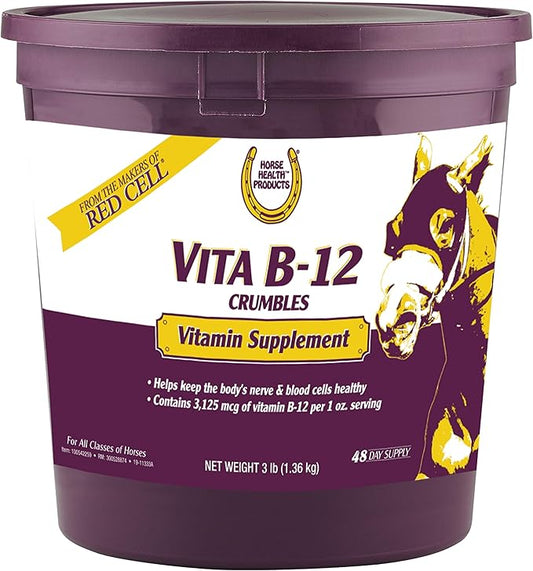 Horse Health Vita B-12 Crumbles Supplement for Horses, Supports red blood cell production for peak performance, 3 pounds, 48 day supply