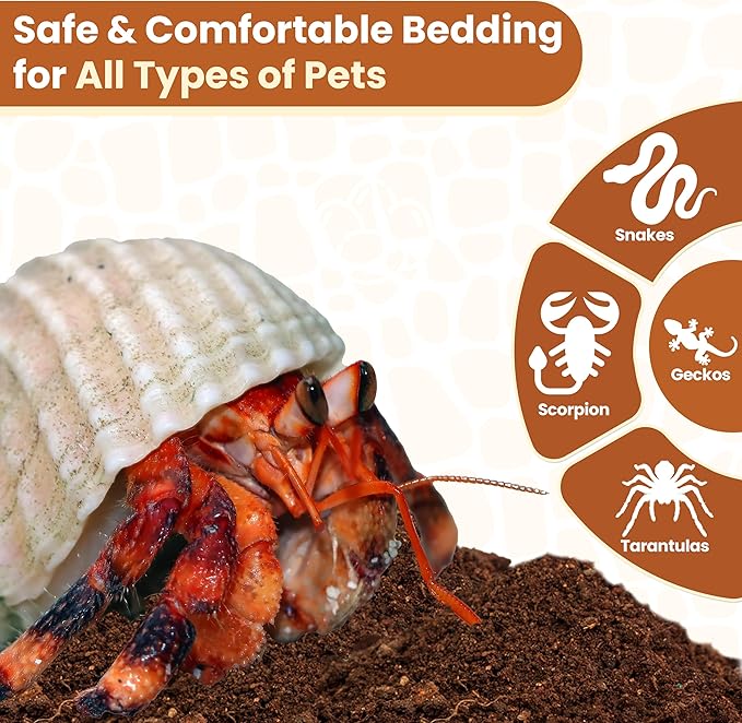 ReptiCare Coconut Fiber Substrate for Reptiles 12 Q, Organic Ready to Use - Odor Absorbent Coco Coir Terrarium Bedding for Ball Pythons, Boas, Snakes, Tortoises, Geckos, Frogs and Tarantulas