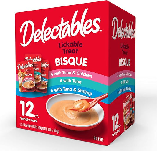 Delectables Bisque Lickable Wet Cat Treats - Chicken, Tuna & Shrimp, 12 count