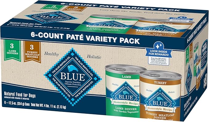 Blue Buffalo Homestyle Recipe Adult Wet Dog Food, Lamb & Turkey Variety Pack, 12.5oz cans (Pack of 6)