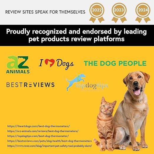 iProven Dog & Cat Thermometer for Accurate Fever Detection, Comfortable Flexible Tip, Waterproof Pet Thermometer, Fast Readings in 20 sec, Whelping and veterinary supply, DTK-117Y