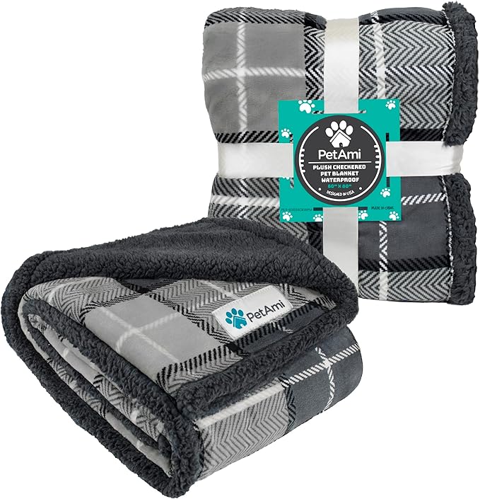 PetAmi Dog Blanket for Bed, XL Pet Blanket Large Dogs, Fleece Furniture Couch Cover Protector Sofa Car Crate Kennel, Soft Sherpa Cat Throw Plush Reversible Washable, Twin 60x80 Plaid Dark Gray