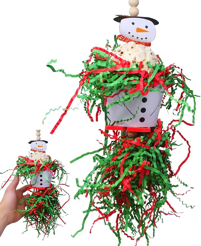 Bonka Bird Toys Christmas Elf Santa Snowman Reindeer Natural Sola Chew Forage Small Medium Bird Toy Cockatiel Parakeet Conures and Other Similar Birds (2436 Snowman)