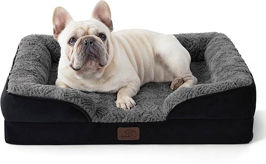 Bedsure Orthopedic Dog Bed for Medium Dogs - Calming Dog Sofa Beds Medium with Luxurious Short Plush Washable, Pet Couch Bed with Removable Washable Cover, Waterproof Lining and Nonskid Bottom, Black