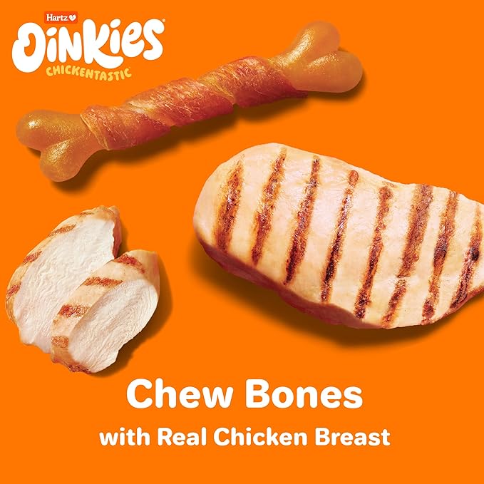 Hartz Oinkies Chickentastic Chew Bones Dog Treats with Real Chicken Breast, Long-Lasting Yet Highly Digestible, 25 Count
