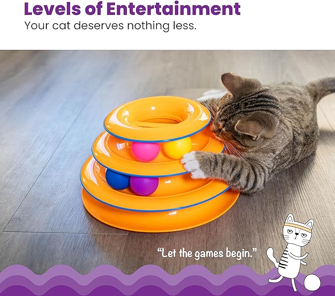 Catstages Tower of Tracks Interactive 3-Tier Cat Track Toy with Spinning Balls, Orange