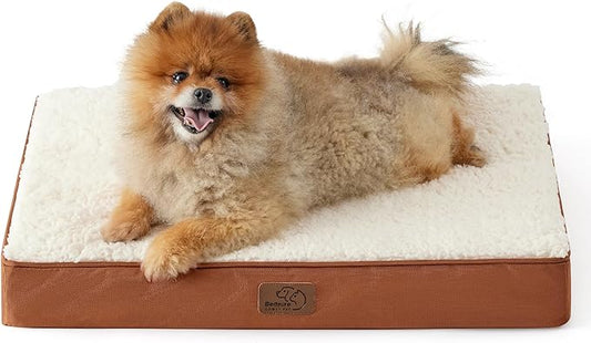 Bedsure Small Dog Bed for Small Dogs - Orthopedic Waterproof Dog Beds with Removable Washable Cover, Egg Crate Foam Pet Bed MatDark Khaki