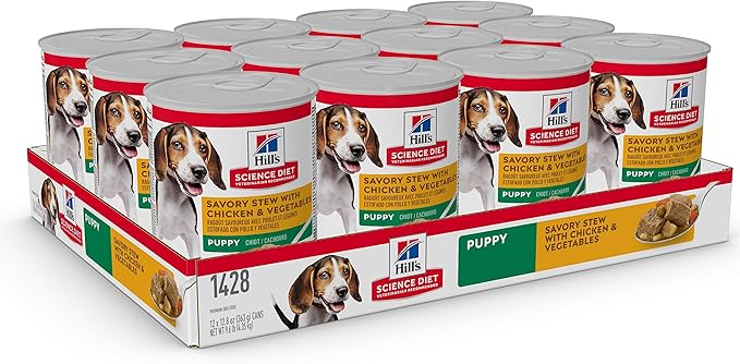 Hill's Science Diet Puppy, Puppy Premium Nutrition, Wet Dog Food, Chicken & Vegetables Stew, 12.8 oz Can, Case of 12