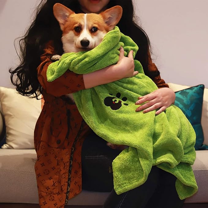 Extra Large Dog Towels for Drying Dogs - Pack of 2 - Super Absorbent Soft Microfiber Pet Bath Grooming Towel for Dogs and Cats & Other Pets (XL-55" * 36", Green and Brown)