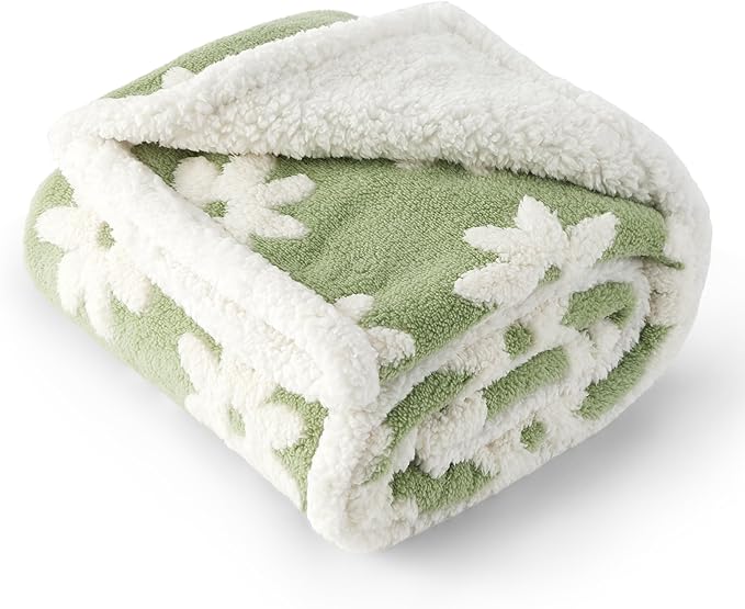 Lesure Waterproof Dog Blanket for Large Dogs - Washable Double Sided Dog Blankets with Warm Jacquard Shag and Soft Sherpa Fleece, Pet Cat Blanket for Couch Protection, 3D Textured Cloud, Green